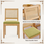 SoarFlash Kitchen French Dining Chairs Set of 4, Vintage Dining Chairs with Rattan Backrest, Wooden Framehouse Chairs for Living Room, Restaurant, Green