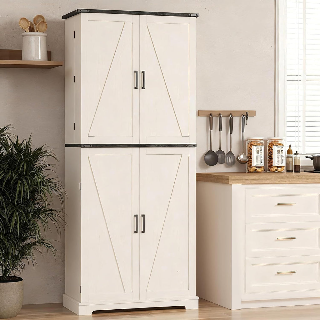 COSIEST 72'' Kitchen Pantry Cabinet, Tall Kitchen Storage Cabinet with Organizer, Drawer and Adjustable Shelves, Freestanding Cupboard, Storage Cabinets for Kitchen, Dining Room, Off White