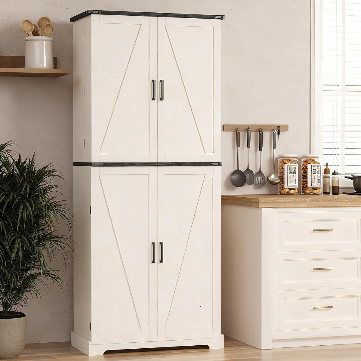 COSIEST 72'' Kitchen Pantry Cabinet, Tall Kitchen Storage Cabinet with Organizer, Drawer and Adjustable Shelves, Freestanding Cupboard, Storage Cabinets for Kitchen, Dining Room, Off White