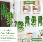 Hoteam 12 Pcs Artificial Hanging Plants 32 Inch Fake Ivy Vines with Fake Leaves Patio Artificial Plants Greenery for Living Room Indoor Outdoor Wall, No Basket (Pothos,Eucalyptus)