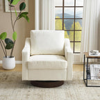VINGLI Mid-Century Modern Swivel Accent Chair, 360°Upholstered Armchair, Home Sofa with Track Arms for Living Room, Bedroom, Reading Room, Club Swivel Chair,Chenille Beige