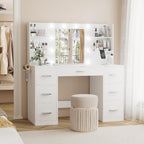 YESHOMY Vanity Desk with Mirror, Outlet, 10 Lights & 7 Drawers,Pure White | Lighted Mirror with 3 Color Modes,Makeup Table,Large Storage Capacity,Available for bedroom