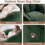 Vipbear Cat Paw Bean Bag Chair, Oversized Air-Cushion Sofa Chair Green | 39", air-cushion filling, cat paw Pocket, carry handle, oversized firm support, ergonomic, plush faux fur, gaming, reading