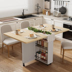 Garvee Folding Dining Table with Storage, Folding Kitchen Table with 6 Wheels, Drawer & Shelves, Compact Dining Table for Small Spaces