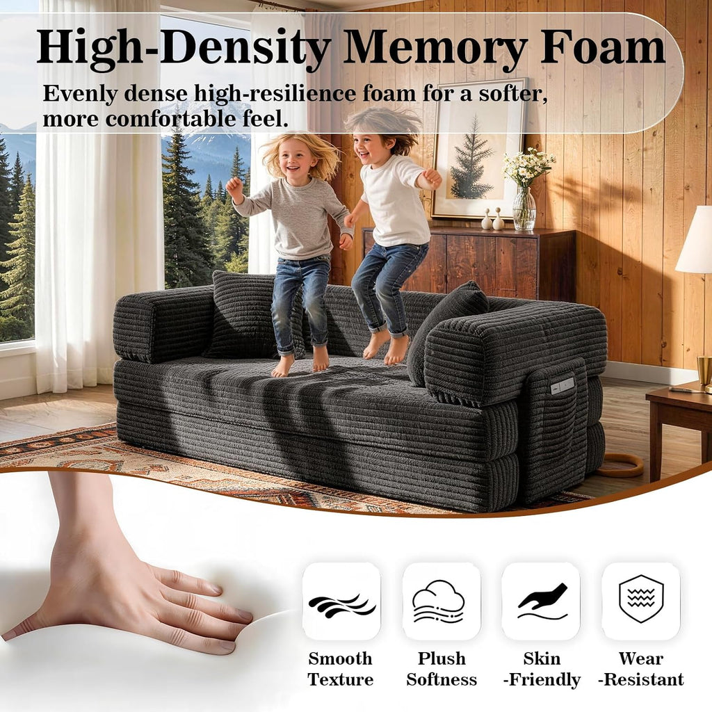 AUGOP Futon Sofa Bed Couch for Living Room,Pull Out Couch with Sleeper Sofa,Day Bed Couch with Storage Pocket,Removable Corduroy with 2 Pillow