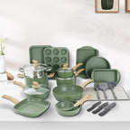 30 Piece Pots and Pans Set Non Stick, Nonstick Induction Granite Kitchen Cookware Sets, Induction Cookware and Bakeware Set, Nonstick Granite Cooking Set, Pan Sets for Cooking, Green