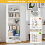 White Kitchen Pantry Cabinet, 72" Tall Metal Storage Cabinet with 2 Door and 5 Adjustable Shelves, Pantry Cabinets for Kitchen Storage, Assemble Required
