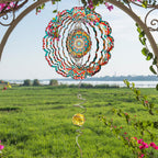 Mandala Wind Spinner - Lucky Star Design | 12-Inch Laser Cut Stainless Steel, Kinetic Hanging Wind Sculpture for Garden, Porch, Patio, Home | Outdoor 3D Metal Windcatcher & Yard Art