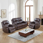 Faux Leather Manual Recliner Sofa Set, 3 Piece Living Room Furniture Set, Loveseat Reclining Couch and 2 Recliner Chairs for RV Home Theater (Brwon)