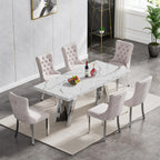 70" Faux Marble White Dining Table for 6, Modern Dining Room Table with 0.71" Marble Printing MDF Top and Flash-Shaped Silver Stainless Steel Base,Rectangular Large Kitchen Dinner Table