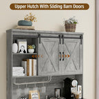 Vabches 67.7 Inch Farmhouse Pantry Storage Cabinet with Sliding Barn Doors, 2 Drawer Farmhouse Coffee Cabinet with Adjustable Shelf, Side Board with Buffet Cupboard for Kitchen, Livingroom.Gray