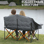 Oversized Double Camping Chair Heavy Duty Padded Double Folding Chair with Cup Holders & Carry Bag Foldable 2 Person Camping Chairs Outdoor Portable Couch for Lawn, Sports - Supports 900LBS Grey