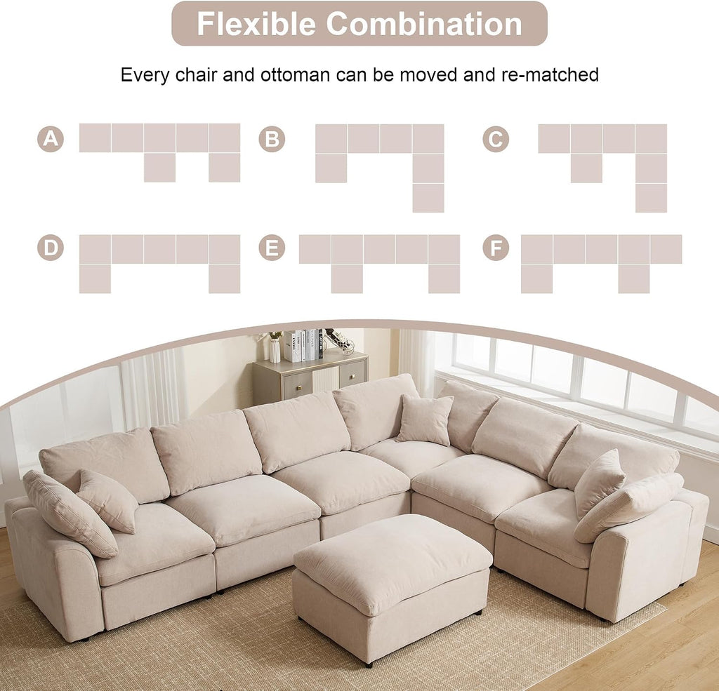 KIVENJAJA 130.3" Oversized Modular Sectional Cloud Sofa Couch, Beige