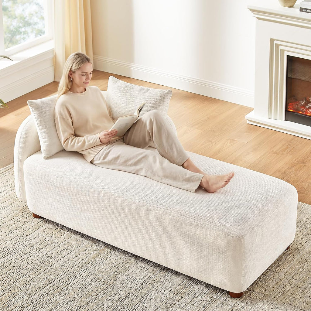 68.9" Chaise Lounge Chair Indoor with Left Facing, Chenille Beige | 2 Throw Pillows, Comfy Reading Chair, Oversized Upholstered Sleeper Chair for Living Room, Bedroom, Apartment