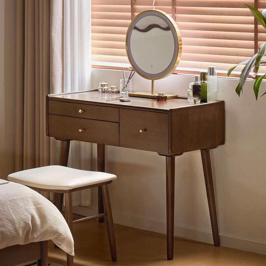 Vanity Desk, Solid Rubberwood Dressing Table, Study Desk and Vanity Table for Bedroom, 18" D x 29" W x 32" H (NO Mirror and NO Stool, only Vanity Desk)