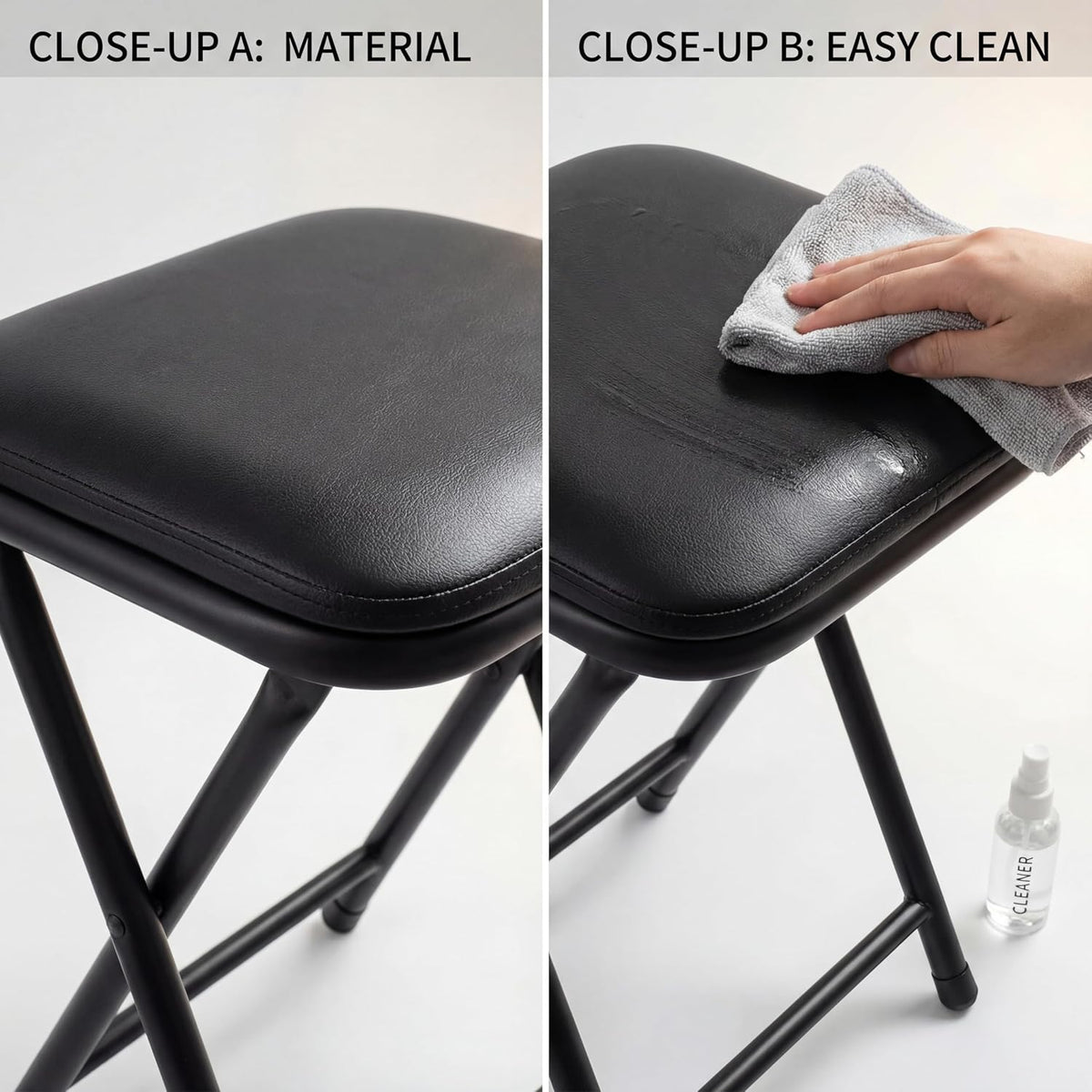 LeTinn 1-Pack Folding Bar Stools, 18-Inch Heavy-Duty Stools with Padded Seats - 225lb Capacity, Steel Frame & PVC Cover for Kitchen, Dorm, Game Room, Portable Indoor Stools (Black)