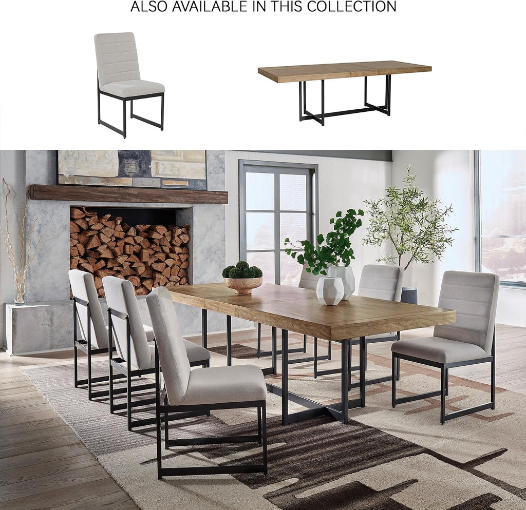 Signature Design by Ashley Tomtyn Dining Chair, Set of 2, Cushioned Polyester Side Chairs with Sturdy Metal Frame, Modern Urban Style for Kitchen or Dining Room, Light Beige & Gunmetal Gray