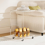 Acrylic Side Table with Wheels, Movable C Shaped Sofa Table with Storage, Rolling Nightstand, Clear End Table for Living Room, Bedroom, Office, Bedside, Couch