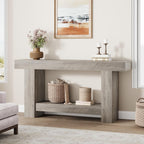 GarveeHome Entryway Console Table, Farmhouse 2-Tier Entryway Table, Long Sofa Accent Table Behind Couch Table with Open Storage for Entrance, Living Room, Hallway, Light Grey, 63"