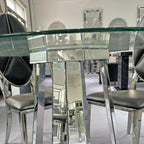 Henf Luxury Round Glass Dining Table for 4-6, Silver 47" Glass Kitchen Table with Mirrored Base, Modern Circle Dining Room Table (Table Only)