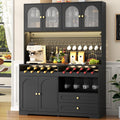 71'' Tall Kitchen Pantry Storage Cabinet, Modern Kitchen Hutches Storage Cabinet with Countertop, LED Black Pantry Cabinet with Wine & Glass Rack, 47'' Extra Wide Pantries with DIY Pegboard & Drawers