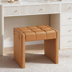 LUE BONA Modern Grid Tufted Vanity Bench Stool, 4.33'' Thick Chenille Upholstered Ottoman Footstool for Makeup Room, Bedroom & Living Room, 200lbs Capacity, Brown