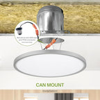 ASD LED 12" Round Flush Mount Ceiling Light Fixture, Low Profile Surface Lighting | 5CCT, Dimmable, Ultra-Thin, ETL Listed | 24W 1900LM 2700-6000K 120V | Kitchen, Hallway Lamp | Nickel, 4 Pack