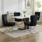 WUTUTUEE Luxury Velvet Dining Chairs, Tufted Upholstered Armless Accent Chairs with Silver Metal X-Legs, Modern Glam Dining Room Chair Set of 2, Black