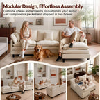 Korser 105" L-Shaped Modular Sectional Sofa, 3-Seater Cloud Couch with 1 Movable Ottoman, Modern Chenille Sofa Set with Removable Washable Pillows for Living Room, Bedroom, Apartment