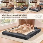 78.7IN Convertible Folding Sofa Bed, 3 Seater Sleeper Sofa Couch | No Assembly Required, Corduroy, Freestanding, Couches Bed with Zippered Pillows for Living Room, Bedroom, Apartment, Gray