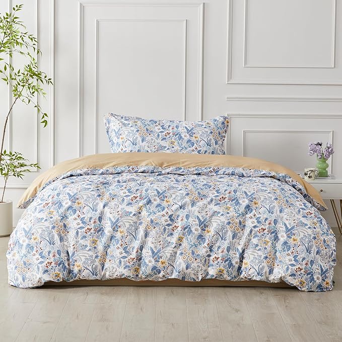 SAPHREAS Twin Boho Duvet Cover Green Paisley Bedding Set with 8 Corner Ties and 1 Pillow Sham 100% Cotton Reversible Duvet Cover Set with Zipper Closure