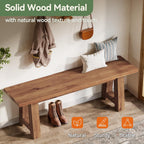 55" Solid Wood Entryway Bench, Farmhouse Long Wood Bench Dining Seat for Living Room, Kitchen, Hallway, Rustic Brown