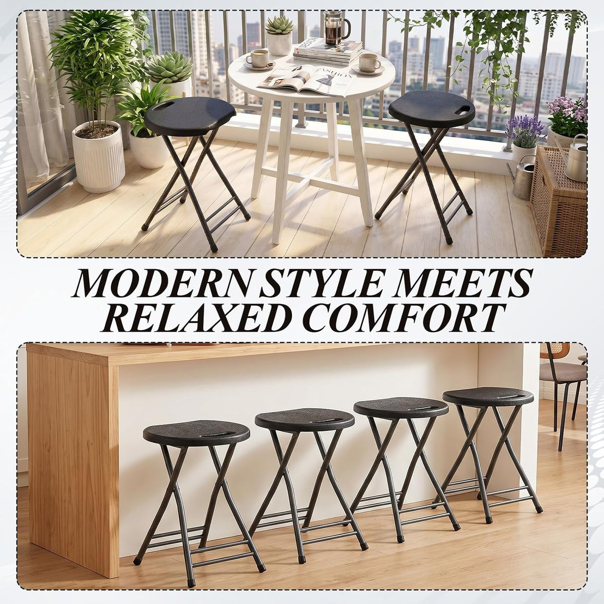 Novabright 6 Pack Portable Folding Stool with Handle, Sturdy Round Collapsible Chair, 18.9 Inch Thickened Steel Frame, Indoor and Outdoor Seating for Adults, Black