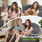Homguava 6FT Bean Bag Chairs for Adults,Giant Adult Bean Bag Chair,BeanBag | Large Beanbag Chair with Foam Filled,Bean Bag Sofa with Handle&Pocket,Washable Velvet Cover Bedroom,Living Room-Grey