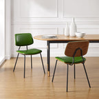 Art Leon Dining Chairs Set of 2- Mid Century Modern Faux Leather Dining Room Chairs with Bentwood, Armless Accent Chairs with Black Metal Legs for Kitchen Living Room, Green