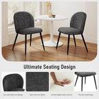 Dining Chairs Set of 2, Upholstered Chenille Dining Room Chairs with Black Metal Legs, Modern Armless Kitchen Chairs with Curved Backrest for Dining Room Kitchen Living Room, Black