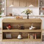 Tribesigns 59-Inch Kitchen Island with Storage, 3-Tier Farmhouse Stationary Island Table with Large Worktop & Seating Area, Rectangular Breakfast Counter for Kitchen, Dining Room, Light Wood