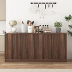 63" Fluted Buffet Cabinet Sideboard with Storage,Large Credenza with 4 Doors with Adjustable Shelves,Wood Mid Century Modern Sideboard for Kitchen, Living Room,Entryway(Walnut)
