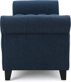 ‎GDF Studio Keiko Fabric Armed Storage Bench, Dark Blue, Dimensions: 19.75”D x 50.00”W x 20.5”H