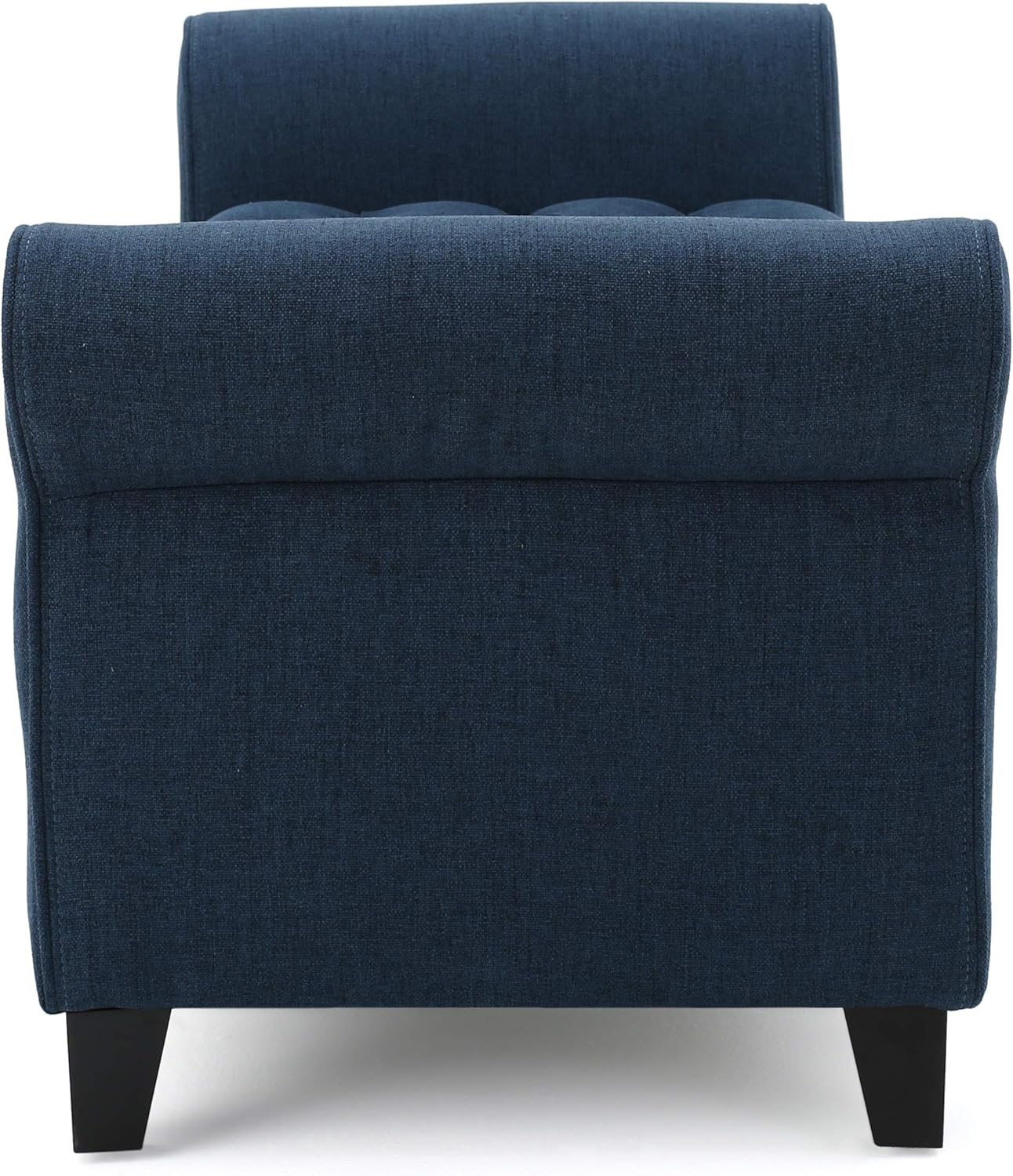 ‎GDF Studio Keiko Fabric Armed Storage Bench, Dark Blue, Dimensions: 19.75”D x 50.00”W x 20.5”H