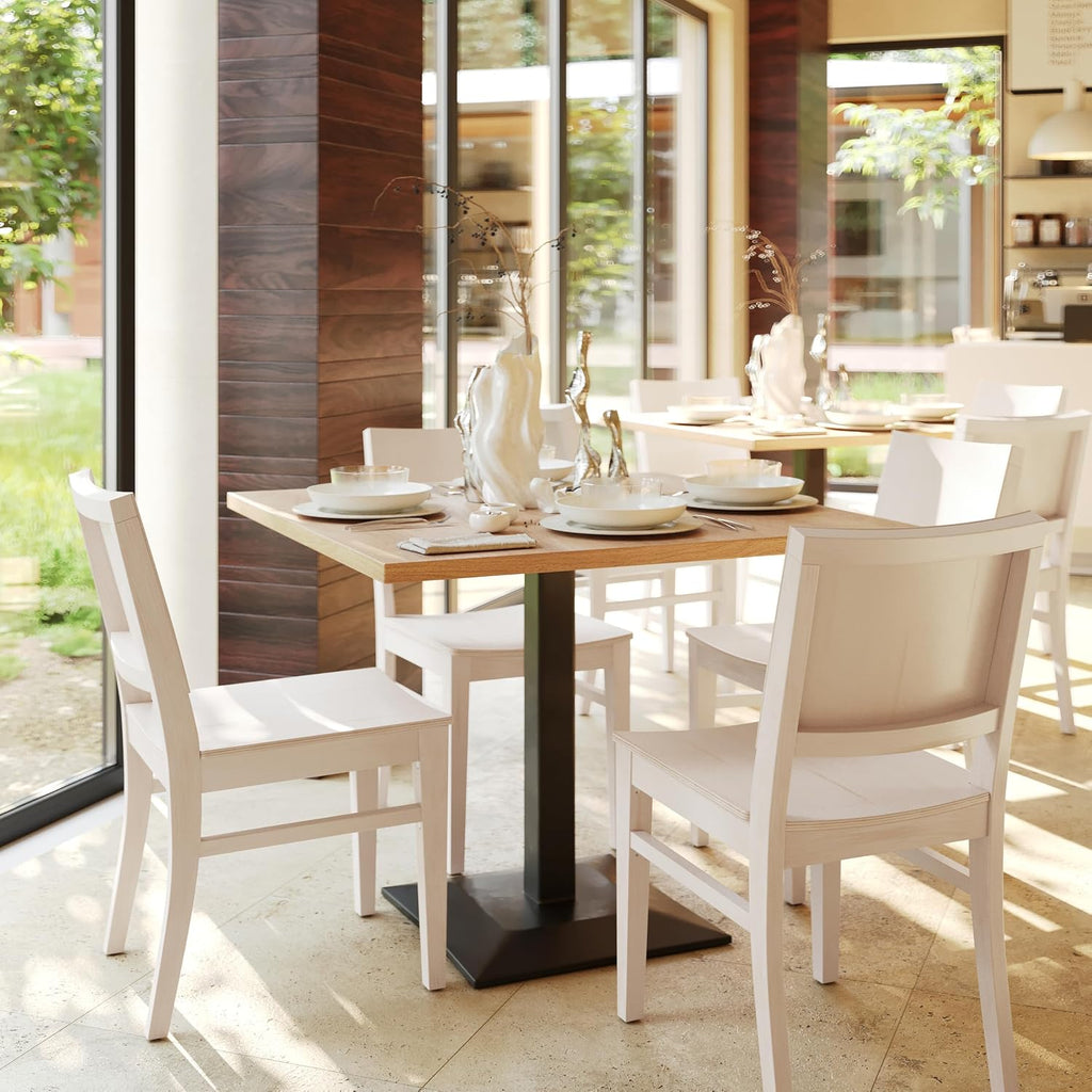 Flash Furniture Naples Commercial Solid Wood Dining Chair, Curved Backrest, Sturdy Mortise and Tenon Construction, Antique White