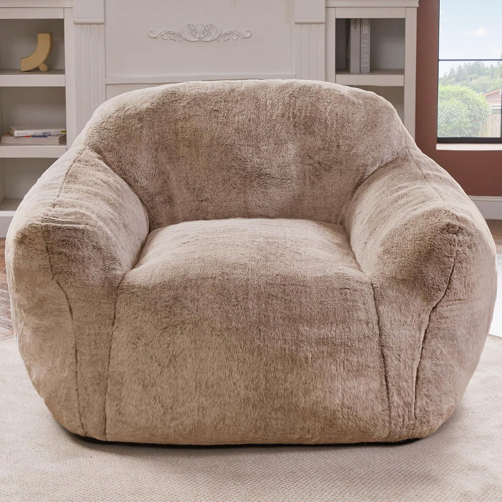 Homguava Giant Bean Bag Chairs for Adults,Large Bean Bag Couch with Arms | Big Beanbag Chair with Memory Foam Filled,Oversized Bean Bag Sofa,Faux Fur Floor Sofa Chair for Bedroom Living Room-Khaki