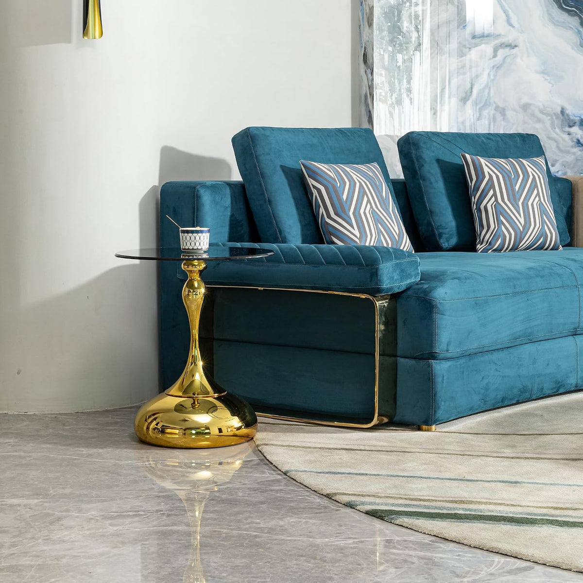 17 inches Metal Small RoundSofa Side Table, Coffee Drink Cocktail Table, Small Accent Pedestal Table for Living Room Corners and Small Spaces