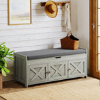 Pipishell Shoe Storage Bench, 2-Tier Shoe Bench with Cushioned Seat, Entryway Bench with Adjustable Shelf & Barn Doors, 300 lbs Capacity, 39.4" x 15" x 18", for Entryway, Bedroom, Living Room, Gray