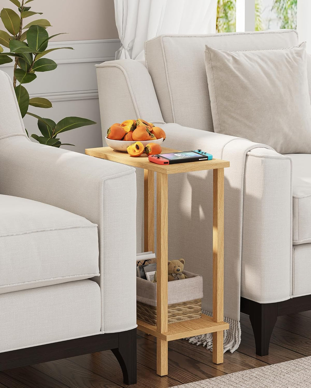 TUTOTAK Small Side Table, Narrow End Table, Skinny Sofa Table, Slim Nightstand, Couch Table, Living Room, Bed Room, Natural TB01BN062