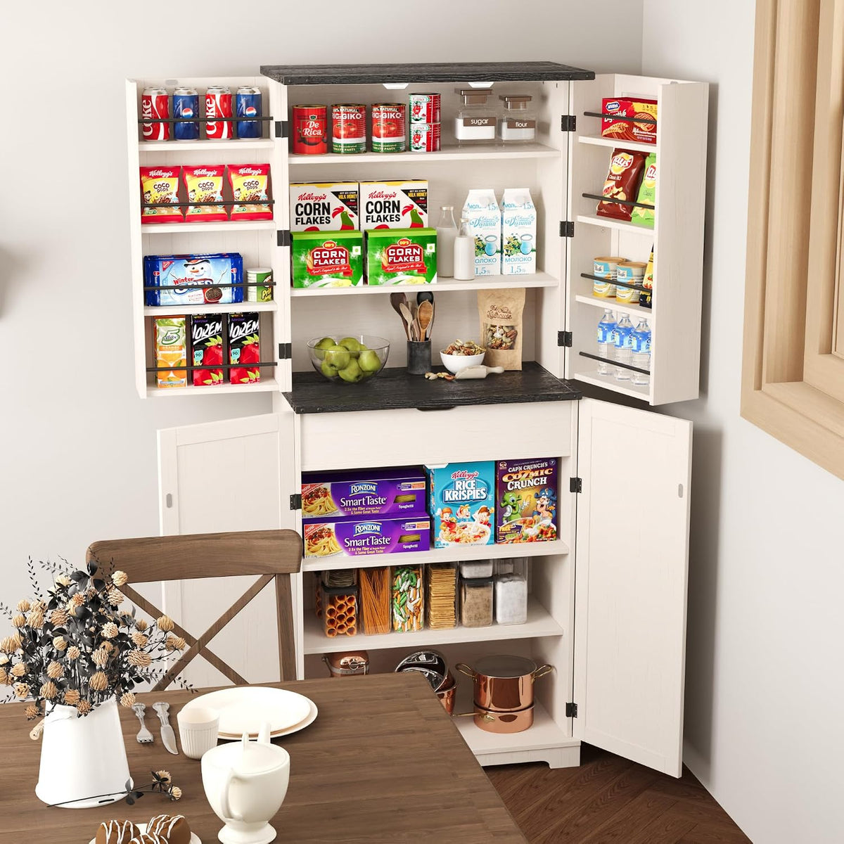 COSIEST 72'' Kitchen Pantry Cabinet, Tall Kitchen Storage Cabinet with Organizer, Drawer and Adjustable Shelves, Freestanding Cupboard, Storage Cabinets for Kitchen, Dining Room, Off White