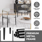 Baysitone Dining Chairs Set of 6 Mid-Century Modern Upholstered Boucle Dining Room Chairs Open Back Curved Backrest Black Metal Legs Gold Armchairs for Kitchen Living Room, Gray(Only Chairs)