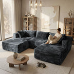 110 Modular Sectional Sofa with 2 Ottomans, Corduroy U-Shaped Modular Sectional Sofa, Convertible Cloud Couch with Deep Seats, No Assembly Required (Grey, 110" 3Seat+2 0ttoman)