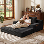 Loveseat Couch Folding Sofa Bed, Foldable Floor Futon Sleeper Couch Bed - Convertible Sofa Bed, Corduroy Pull Out Sofa Bed with 2 Pillows for Living Room & Bedroom