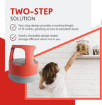 Cramer Scooter Stool, Round, 2-Step, 15", Step and Lock Wheels, 300 lb Capacity, Red